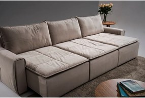 Sofá 6 Lugares Assento Retrátil - Luxo Suede Bege