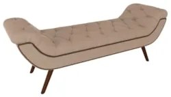 Puff Recamier Calçadeira 140cm Pés Palito Madeira Vêneto Z37 Veludo Be