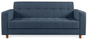 Sofá 03 Lugares Arezzo Suede Azul Marinho Pés Chanfrado Castanho - D'Rossi