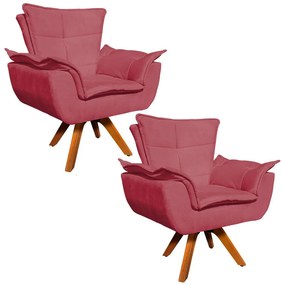 Poltrona Sala de Estar Giratória MM30 Kit 2 Opala Suede Rosê