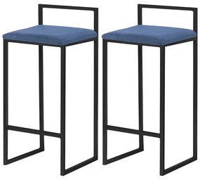 Kit 2 Banquetas Decorativa Jasmine Base Preto Suede Azul Marinho G41 - Gran Belo