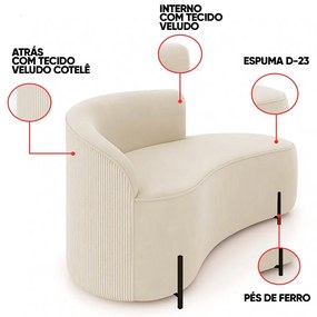 Sofá 3 Lugares Orgânico 180cm Pé Preto Morgan Veludo/Cotelê D03 - D'Rossi - Bege