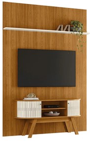 Conjunto Painel e Bancada Troia 2 Portas Deslizantes MDP Pintura UV até 65 Cinamomo/OffWhite G97 - Gran Belo