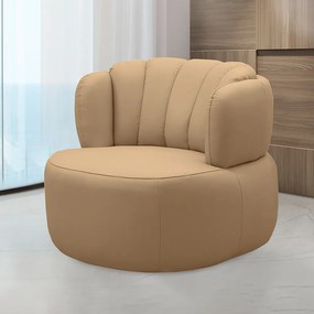 Poltrona Decorativa Mariele Sala de Estar Base Giratória em Aço Couro Nude G88 - Gran Belo