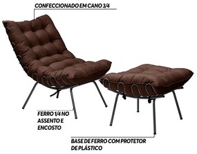 Conjunto Decorativo Poltrona e Puff Abel Base de Ferro Preto Suede Chocolate G41 - Gran Belo