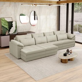 Sofá Retrátil Elétrico Sala de Estar Nolan Bipartido 339cm Conforto Premium em Couro OffWhite G58 - Gran Belo