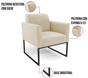 Poltrona Base Industrial Preto Marisa Suede - Bege