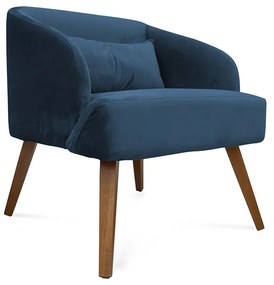 Poltrona Decorativa Lara Pés de Madeira Veludo Azul - Sheep Estofados - Azul escuro