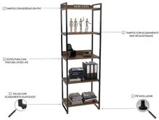 Kit 3 Estantes Livreiro Prisma Estilo Industrial 60cm 5 Prateleiras C0