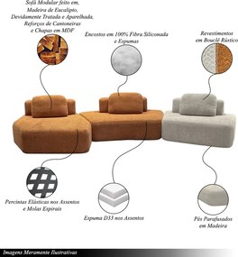 Sofá Ilha Sala de Estar 2 Módulos e Chaise Dakota Encosto Almofadas Soltas Bouclê Rústico Terracota/Greige G33 - Gran Belo