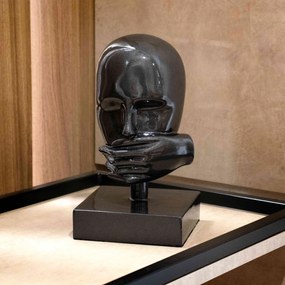 Escultura Decorativa Máscara Silêncio Em Cerâmica Grafite 25x15 Cm - D'Rossi