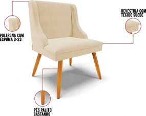 Cadeira de Jantar Liz Suede Pés Palito Castanho D03 - D'Rossi - Bege
