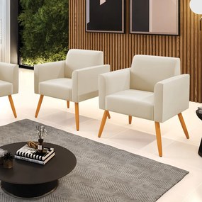 Kit 2 Poltronas Pés Palito Castanho Marisa Suede Bege D03 - DRossi