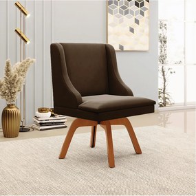 Kit 06 Cadeiras de Jantar Liz Suede Marrom Base Madeira MM35 - D'Rossi
