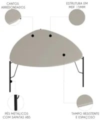 Mesa de Centro Baixa Para Sala Pés Metálicos Blen Grigio/Preto I06 - M