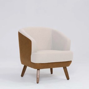 Poltrona Decorativa Milão D07 Pés Madeira Corano Terracota e Linho Pérola - D'Rossi