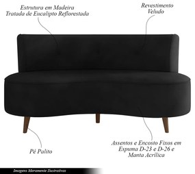 Sofá Living 2 Lugares 160cm Aang Pés Palito Veludo Preto G33 - Gran Belo