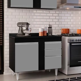 Balcão de Cozinha Lavanderia com Tampo 02 Gavetas Bia 100 cm L06 - D'Rossi - Preto e Cinza