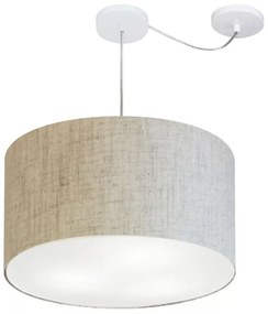 Lustre Pendente Cilíndrico Com Desvio De Centro Md-4167 Cúpula em Tecido 60x30cm Rustico Bege - Bivolt