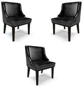 Kit 3 Cadeiras Decorativas Sala de Jantar Base Fixa de Madeira Firenze PU Preto Brilho G19 - Gran Belo