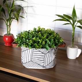 Cesto Decorativo Multiuso Organizador Listas Geométricas Branco 15x26x26 Cm - D'Rossi