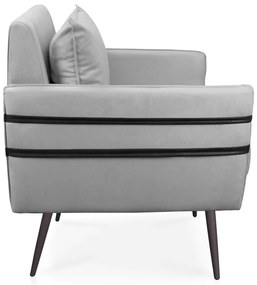 Kit 02 Poltronas Mari Suede Cinza Pés Palito de Ferro Preto - D'Rossi