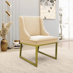 Cadeira Sala de Jantar Industrial Dourado Kit 2 Liz Suede D03 - D'Rossi - Bege