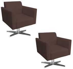 Kit 02 Poltronas Giratória Marisa Suede Base Cromada D03 - D'Rossi - Marrom