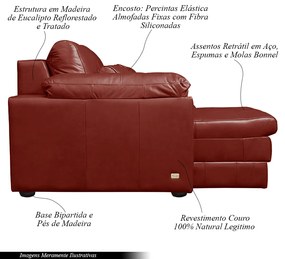 Sofá Decorativo Piece Bipartido Retrátil Sala de Estar 250cm Couro Vermelho G58 - Gran Belo