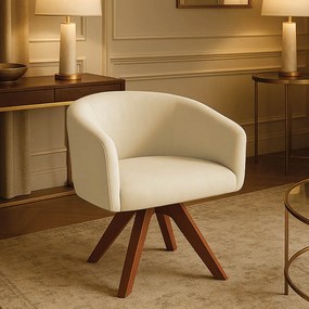 Poltrona Sala Base Giratória Madeira Arielle Suede Bege D03 - D'Rossi