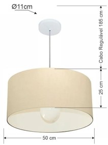 Lustre Pendente Cilíndrico Md-4206 Cúpula em Tecido 50x25cm Algodão Crú - Bivolt