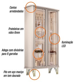 Cristaleira de Vidro com Espelho e LED Lucie Off White H01 - D'Rossi