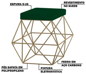 Puff Decorativo Sala de Estar Base Gold Trixie Suede Verde G41 - Gran Belo