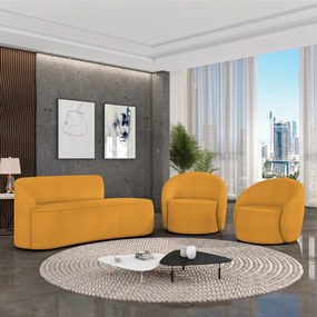 Sofá 2 Lugares Orgânico 140cm Morgan e 2 Poltronas Lua Bouclê D03 - D'Rossi - Mostarda