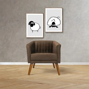Poltrona Decorativa Dalia Pés de Madeira Veludo Marrom - Sheep Estofados - Marrom