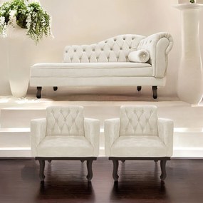 Kit Diva Recamier Diana 140cm Lado Esquerdo e 02 Poltronas Classic Suede - ADJ Decor