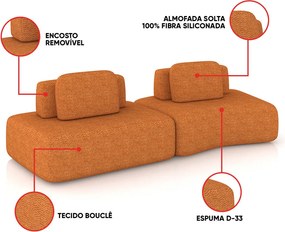 Sofá 2 Lugares Orgânico com Módulo Central e 1 Canto Berlim Bouclê Cr K01 - D'Rossi - Caramelo