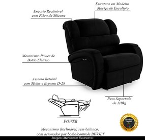 Poltrona do Papai Sala de Cinema Reclinável Kylie Power Touch Veludo Preto G23