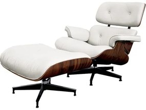 Poltrona Charles Eames com Puff Couro Natural Branco - 34560 Sun House