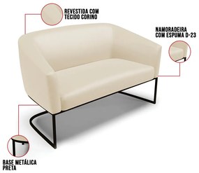 Sofá 2 Lugares Namoradeira Industrial Preto Stella Sintético D03 - D'Rossi - Bege
