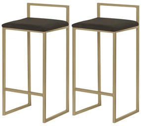 Kit 2 Banquetas Decorativa Jasmine Base Gold Suede Marrom G41 - Gran Belo