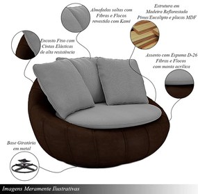 Poltrona Sala de Estar Afrodite com Almofadas Giratória Cinza Marrom Manchado Linho/PU G45 - Gran Belo