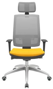 Cadeira Office Brizza Tela Cinza Com Encosto Assento Poliester Amarelo Autocompensador 126cm - 63234 Sun House