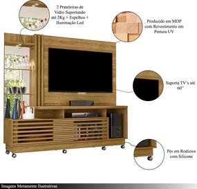 Home Theater Stall 2 Portas 2 Prateleiras Iluminação LED até 60 Cumaru G97 - Gran Belo