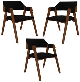 Kit 3 Cadeiras Sala de Jantar e Jogos Carteados Madeira Maciça Poker Veludo Preto/Imbuia G42 - Gran Belo