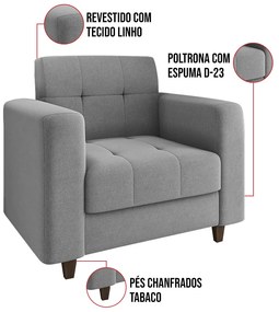 Poltrona Arezzo Linho Pés Chanfrado Tabaco D01 - D'Rossi - A26 Grafite