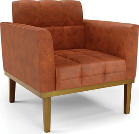 Poltrona Decorativa Karen Pés Fixo em Madeira Castanho Pu Nozes G19 - Gran Belo