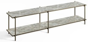 Sofá Table Hillay com 2 Tampos em Vidro Marmorizado Estrutura em Aço Carbono com Pintura Epóxi