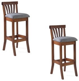 Kit 2 Banquetas Alta Madeira Maciça Bakeri Linho Cinza/Imbuia G42 - Gran Belo