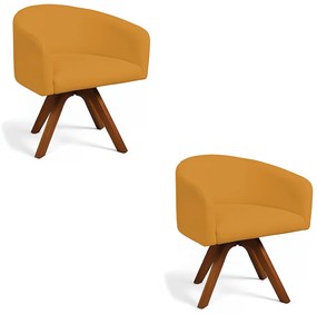 Poltrona Sala Base Giratória Madeira Kit 2 Arielle Bouclê D03 - D'Rossi - Mostarda